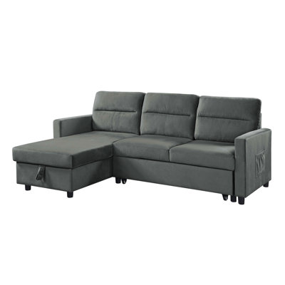 81.5"W Velvet Reversible Sleeper Sectional Sofa With Storage Chaise And Side Pocket