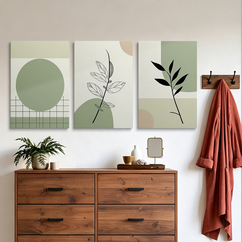 Ensemble de 3 toiles à motifs géométriques bohèmes, montées sur châssis, style galerie - Chambre à coucher, 40 x 90 cm