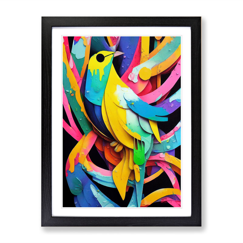 Painted Bird No.6 - Single Picture Frame Painting, Black , 64cm H x 46cm W x 2cm D