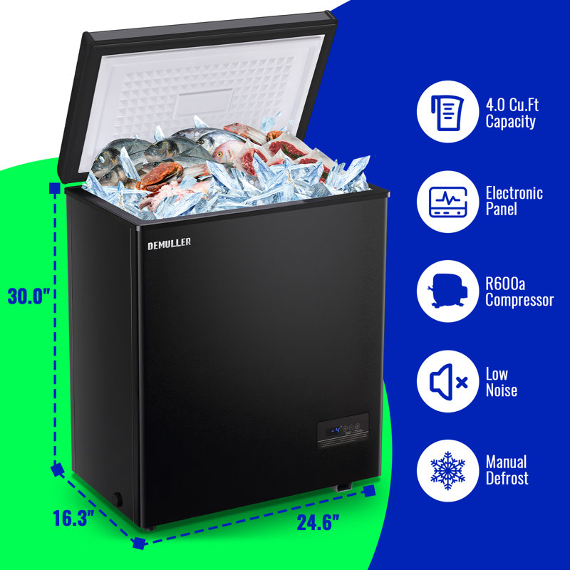 4.0 Cubic Feet Chest Freezer with Adjustable Temperature Controls with 2 Hanging Baskets Electronic Control to 1℉ Top Door Open Freezer Energy Saving Quiet Operation Perfect for Dorm, Garage and RVS