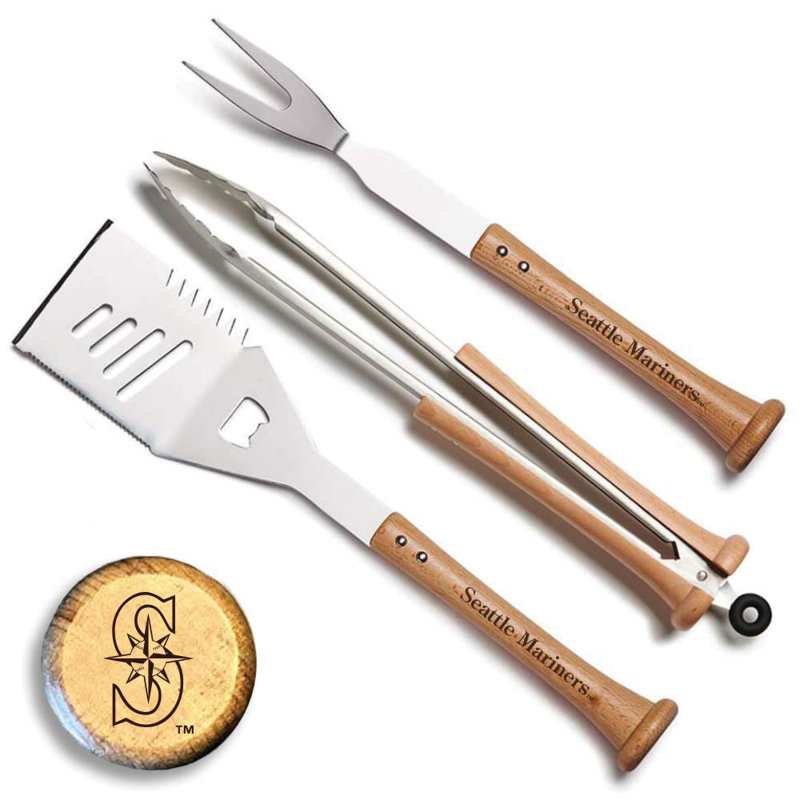 Seattle Mariners Brown and Silver Baseball BBQ Tool Set