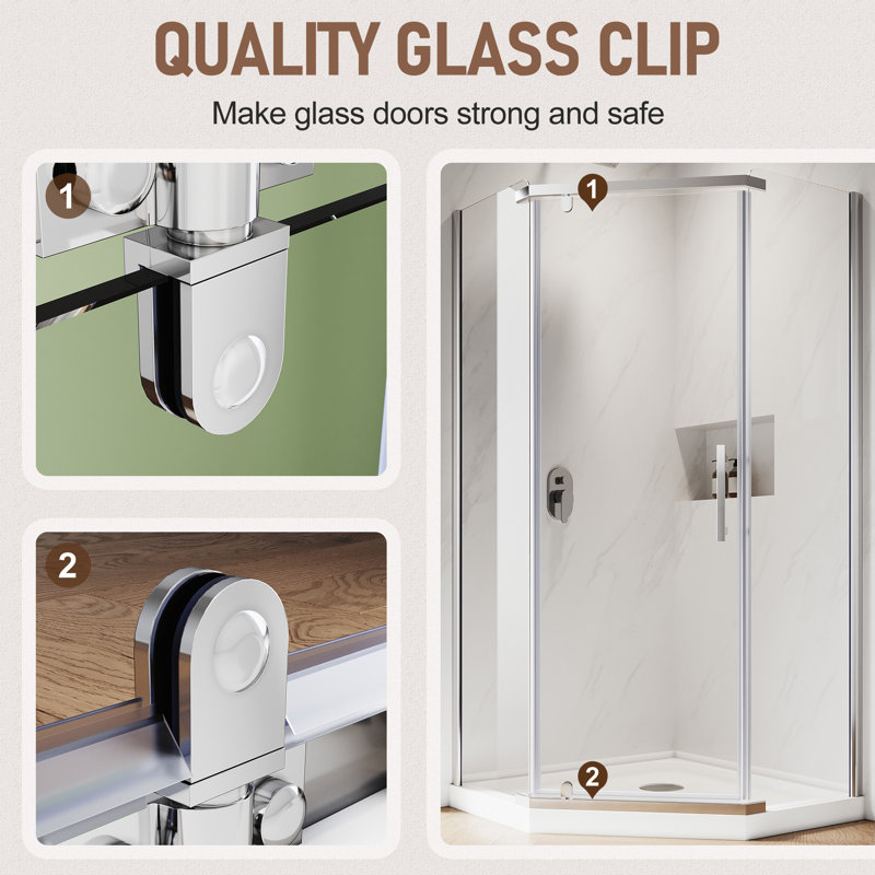 Neo-Angle Corner Shower Enclosure With Base, Pivot Shower Door, 6mm Clear Tempered Glass, 36.5”W x 36.5“D x 72”H", Chrome
