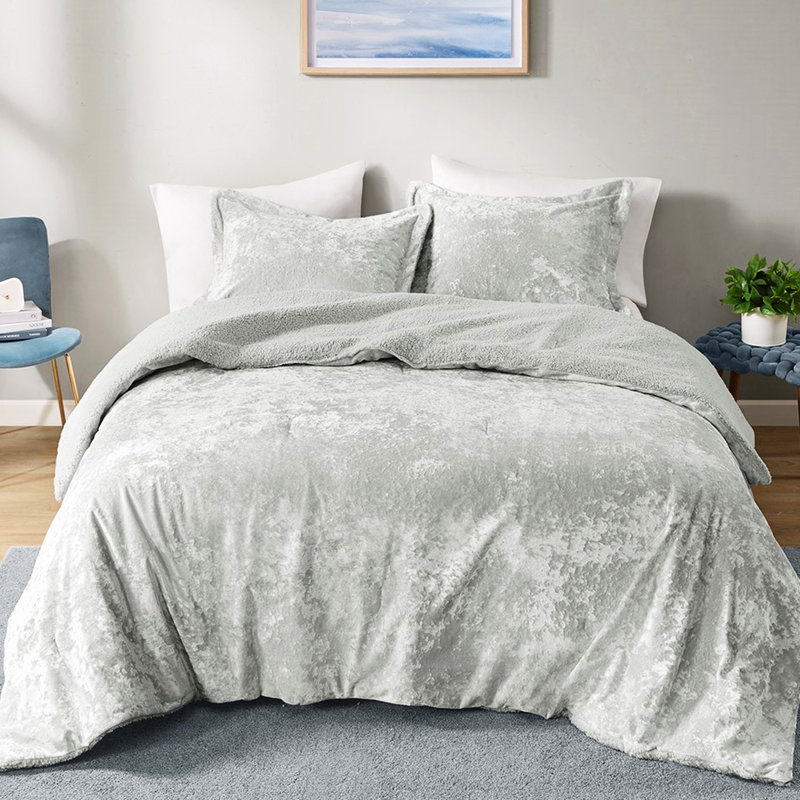 Édredon double gris avec velours écrasé et pour lit doux