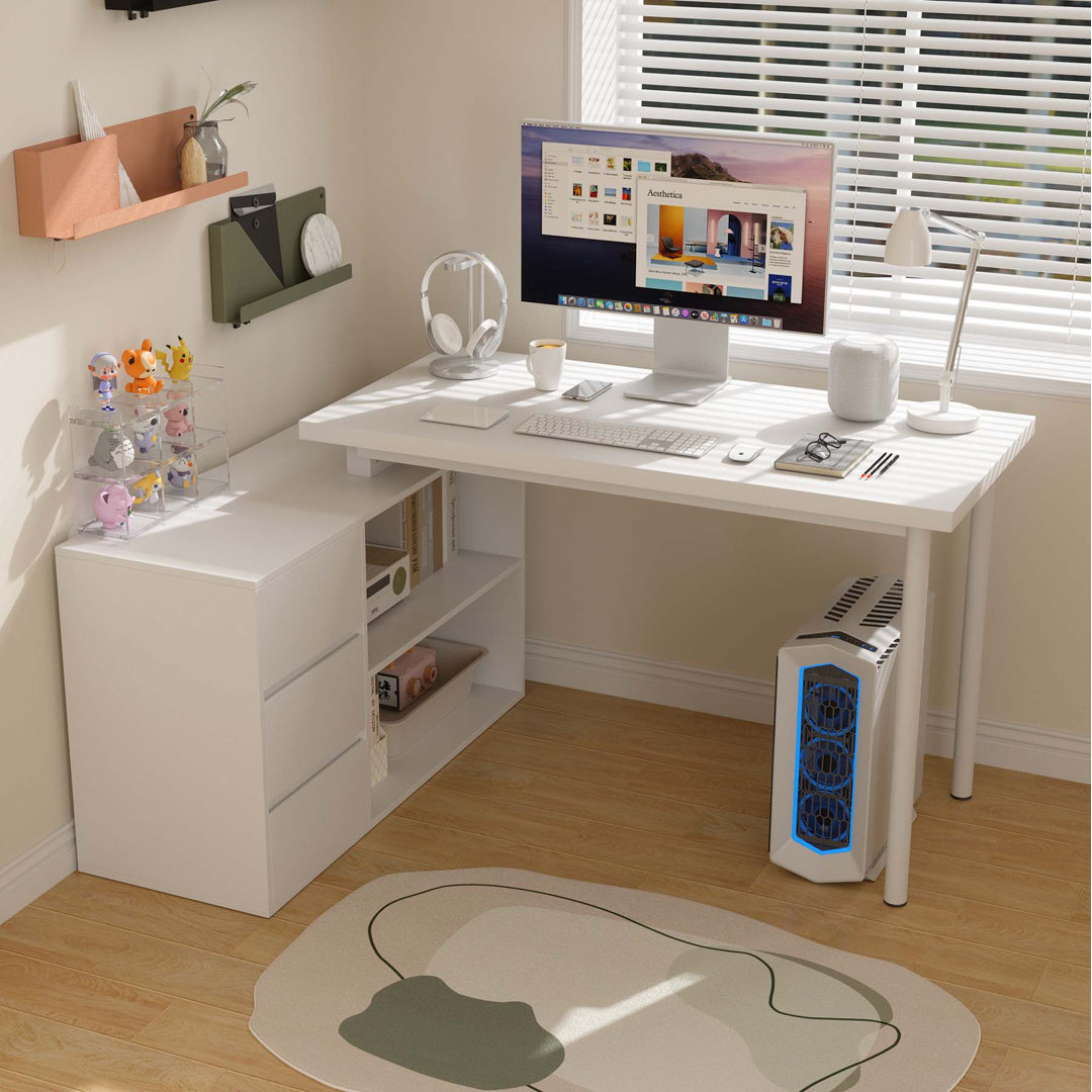 L Shaped Desk With Drawers Ebern Designs Color 