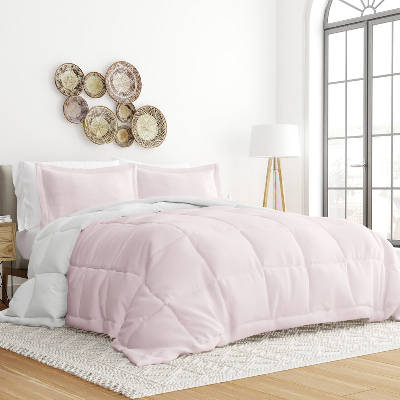 Blush and White Reversible Down-Alternative King Comforter Set
