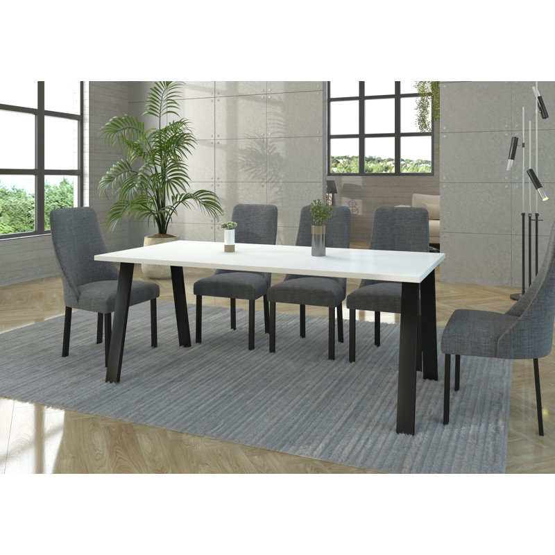 Nikaela Rectangular Dining Table with Steel Base, H75 x L185 x W90cm, White