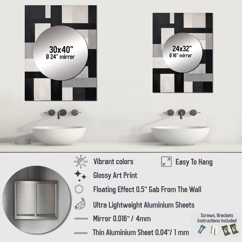 Noir et blanc Cuboids Dream I - miroir décoratif de formes abstraites, miroir mural moderne, impression d'art en métal