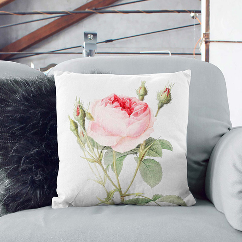 Moss by Pierre-Joseph Redoute Cushion with Filling, White, 40cm H x 40cm W x 15cm D