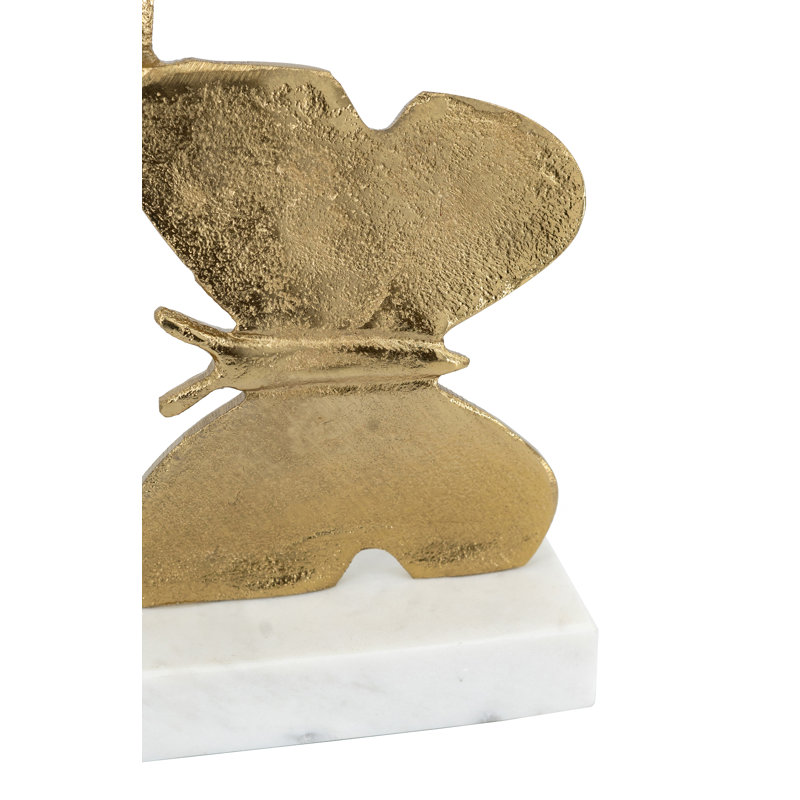 Sculpture papillon en aluminium 10 x 3 x 16 po sur support en marbre blanc
