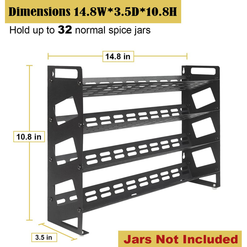 Matte Black 4-Tier Metal Spice Rack Organizer