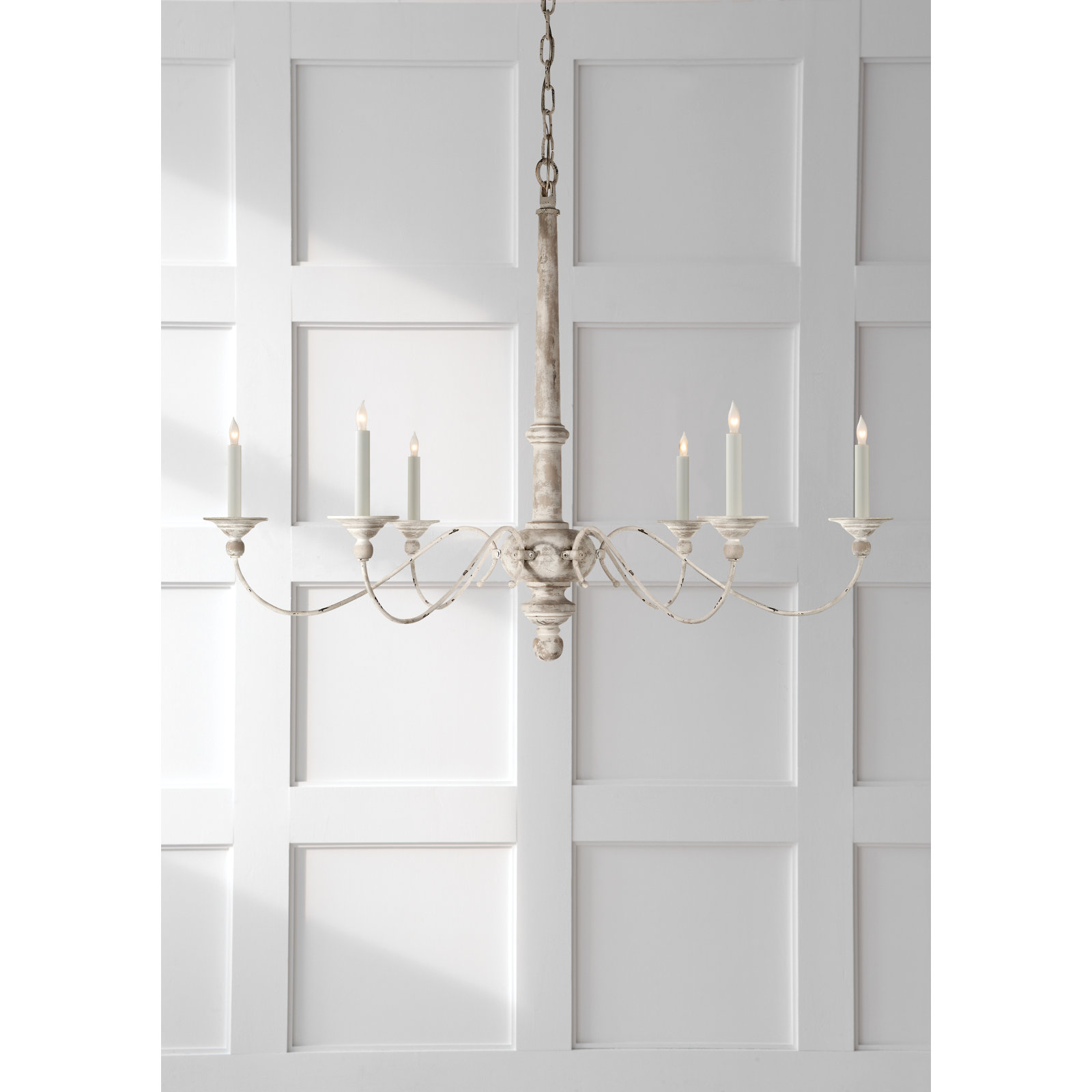 Country 6 - Light Wood Dimmable Chandelier, 26.75"H x 36.5"W x 36.5"D