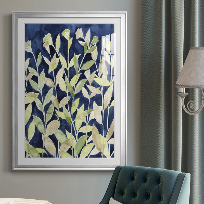 " Indigo Blooming Night I ", Silver Framed, 24.5" H x 18.5" W x 1" D