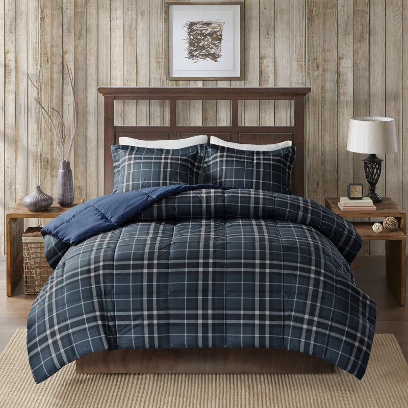 Navy Plaid Full Down Alternative Microfiber Comforter Set