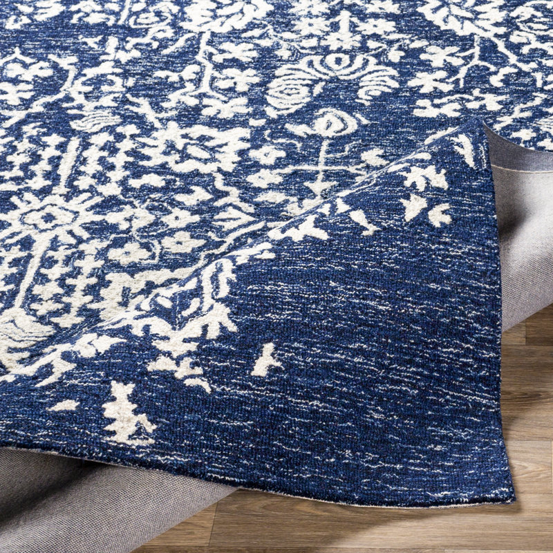 Tapis bleu marine / beige en laine touffeté à la main Bergmann, Rectangle 2 pi x 3 pi