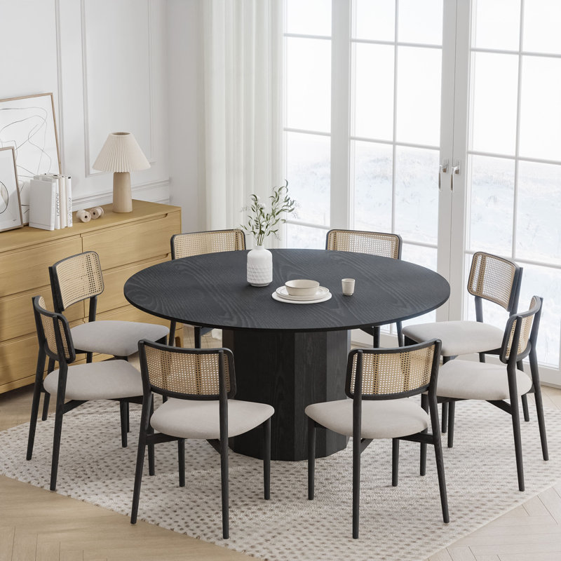 Table de salle à manger en bois massif, Noir, noir, noir, noir, H 30 po x L 60 po x l 60 po