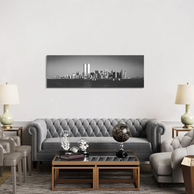 New York Panoramic Skyline Cityscape (Black & White) - Wrapped Canvas Panoramic Print