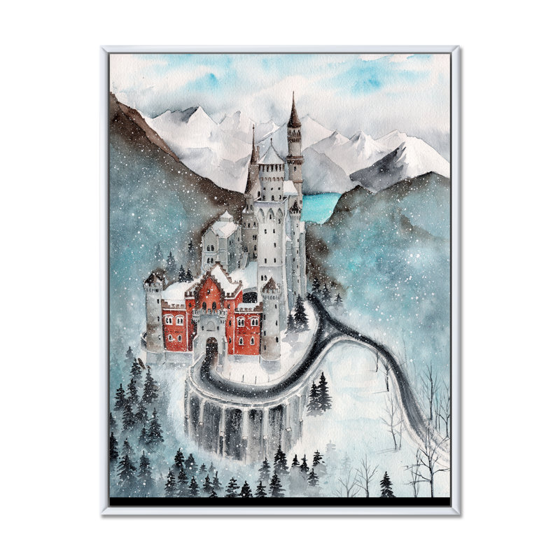 Château historique dans les montagnes I - reproduction sur toile, Cadre flottant blanc, H 40 po x l 30 po x P 1,5 po