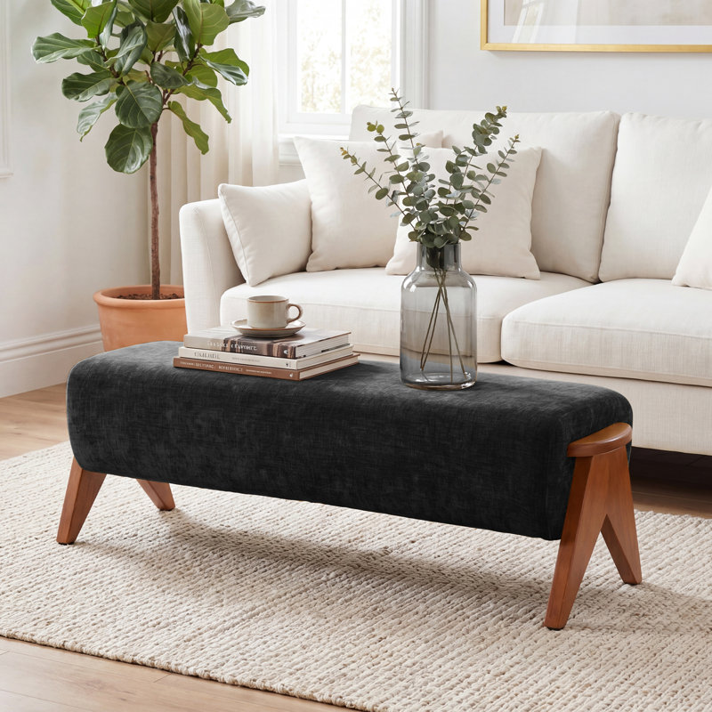 Kyajah 50.2” Wide Multi-Functional Solid Wood Bench, Black