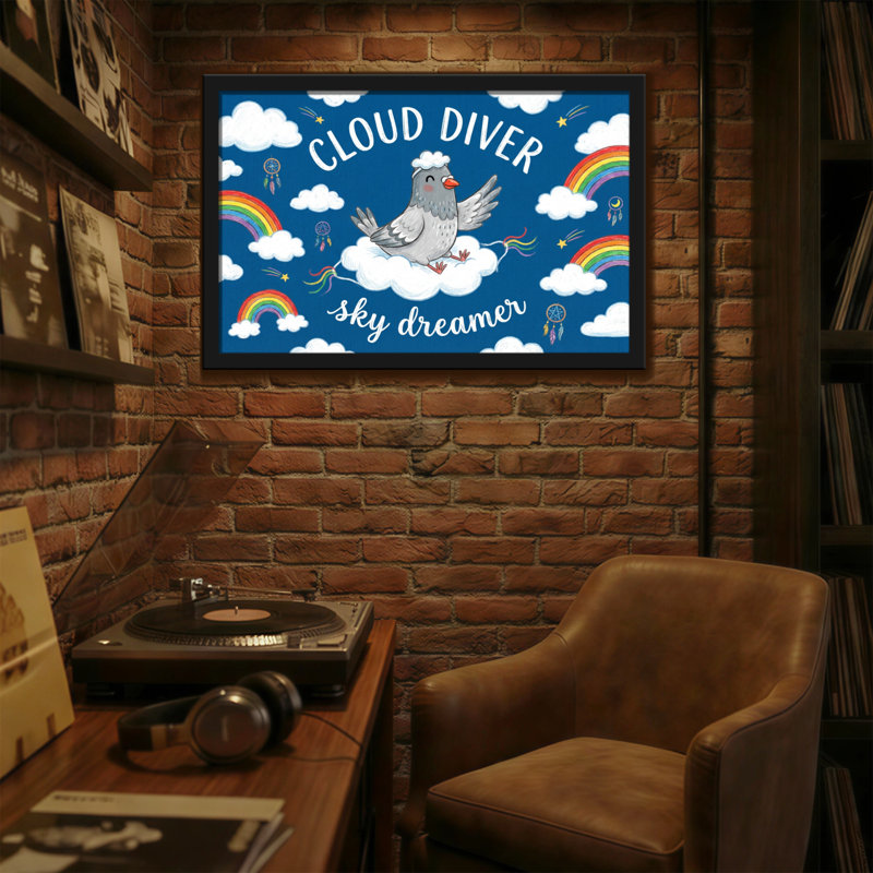 Animaux, nuage, plongeur, ciel, rêveur, arc-en-ciel, oiseau, nuages, étoiles, H 12 po x l 18 po
