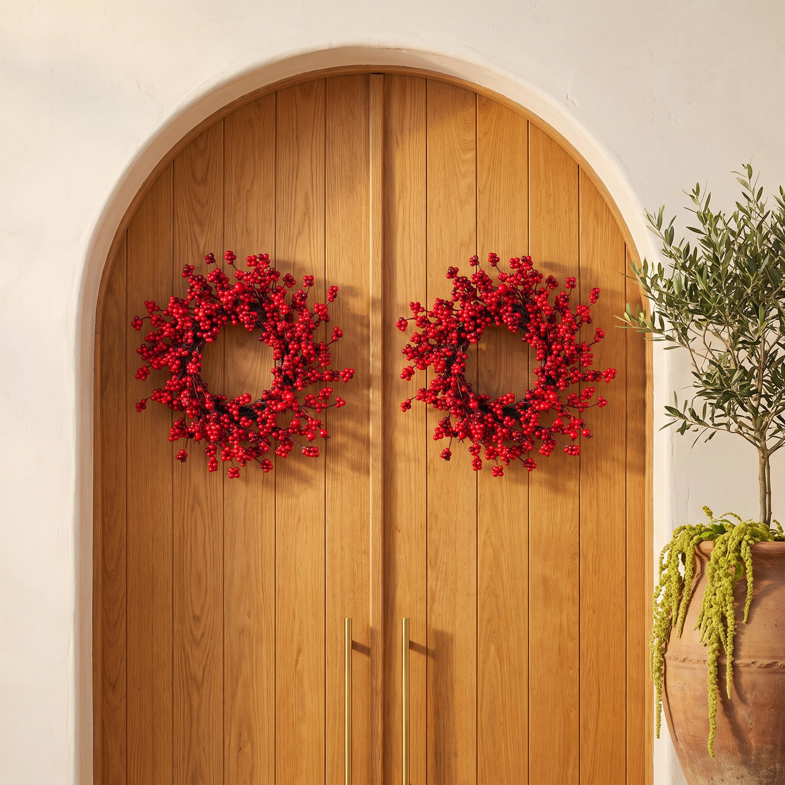 2-Piece 14D" Christmas Mini Red Berries Wreath