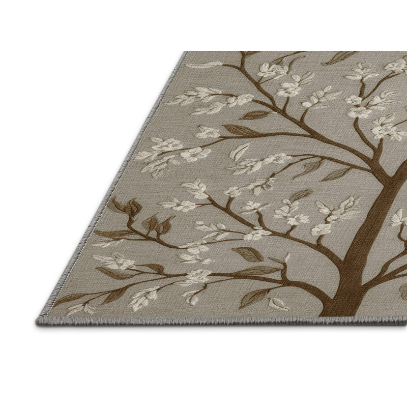 Machine Washable Botanical Grey Area Rug, Rectangle 4' x 6'