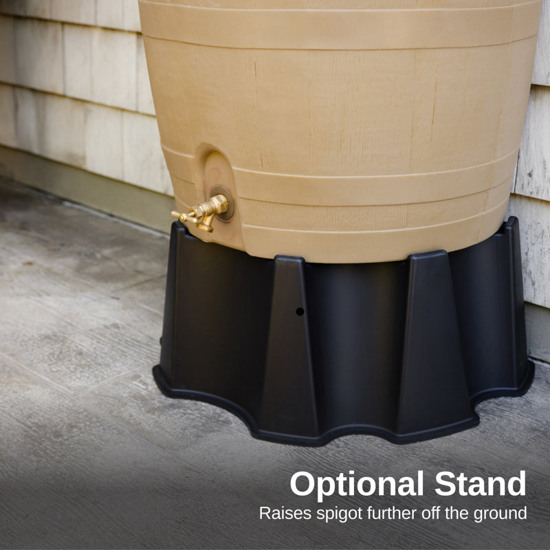 Tan Oak Polyethylene Rain Barrel with Brass Spigot, 50 Gallon