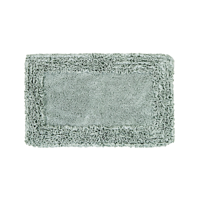 Aveliss 100% Cotton Tufted Bath Rug, Ultra Soft & Absorbent, Spray Latex Backing, Luxurious Ruffle Border, 21" x 34" Rectangle, Sage