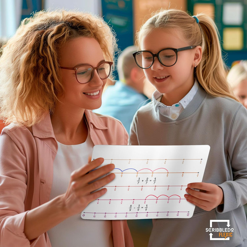 Scribbledo Fraction 9”x12” Dry Erase Number Line For Students Small White Board 