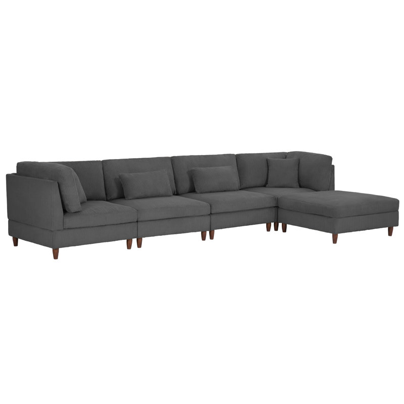 Michelyn 120.5"W 5 - Piece Corduroy Modular Sectional Sofa with Ottoman, Gray Corduroy
