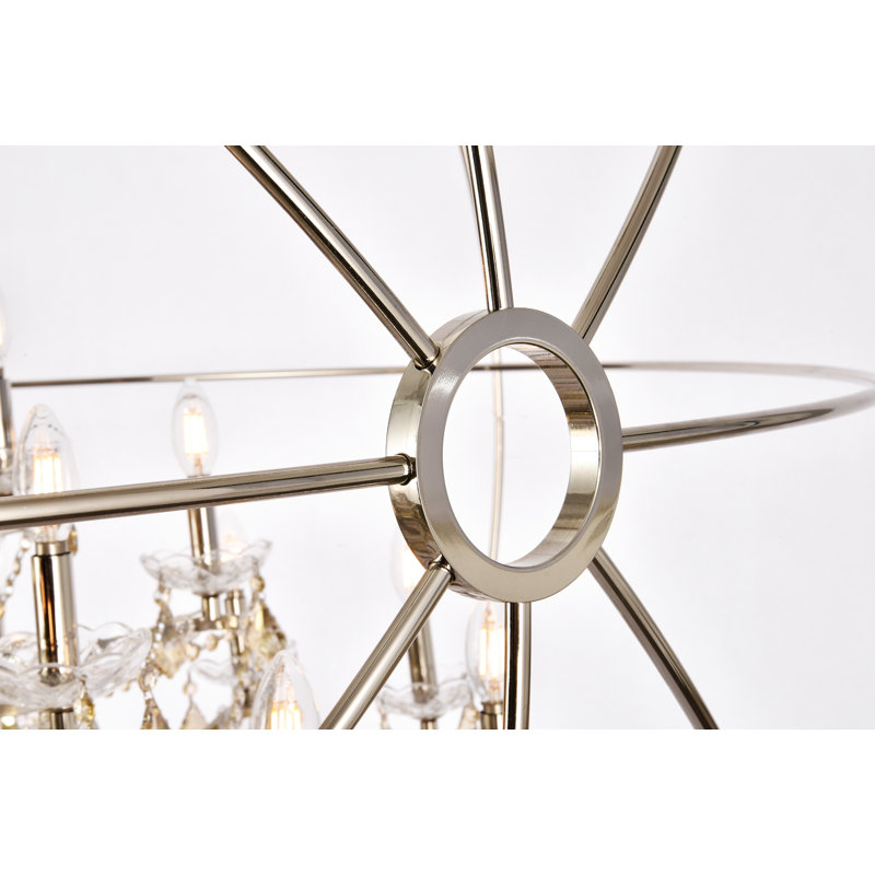 Lustre en forme de globe unique à 25 lumières avec détails en cristal Svante, Teck doré (fumé), Nickel poli