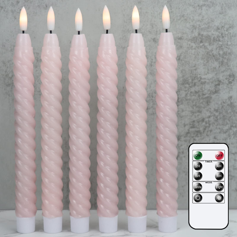 Unscented Flameless Taper Candle, Pink