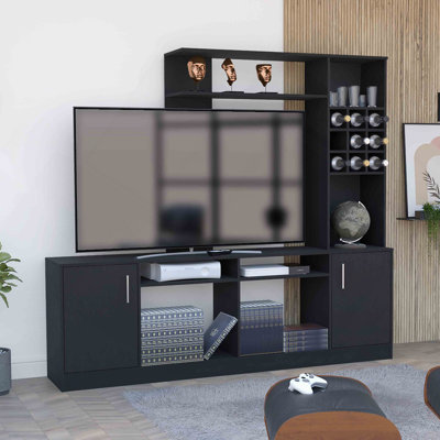 Kava Entertainment Center, Six External Shelves, Double Door Cabinet, Storage Spaces For TV´S Up 37" -Black