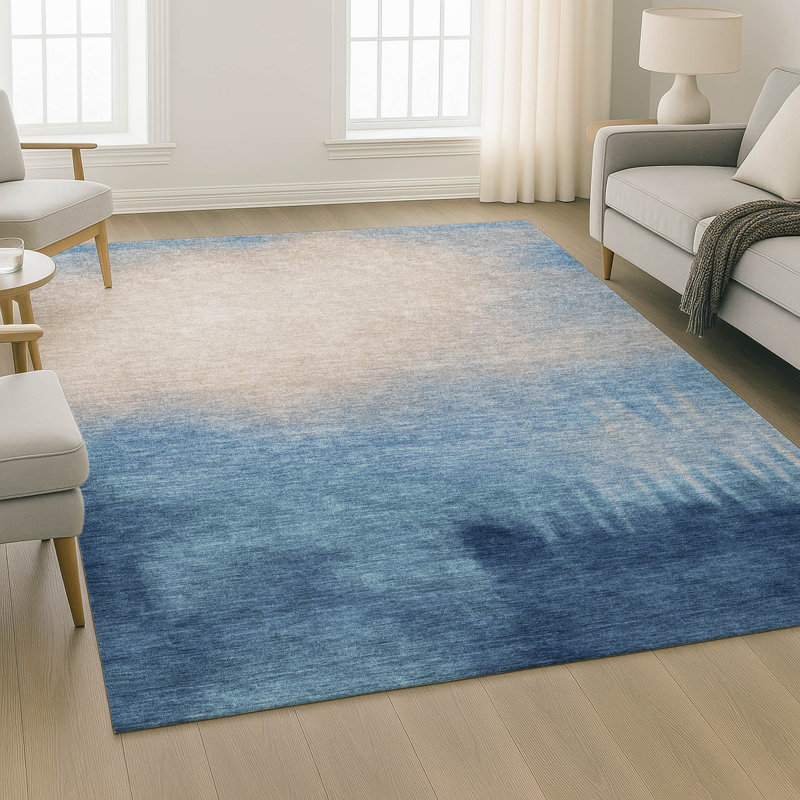 Premium Machine Washable Mayfield AMF2420 Ombre Rug, Denim, 9' x 12'