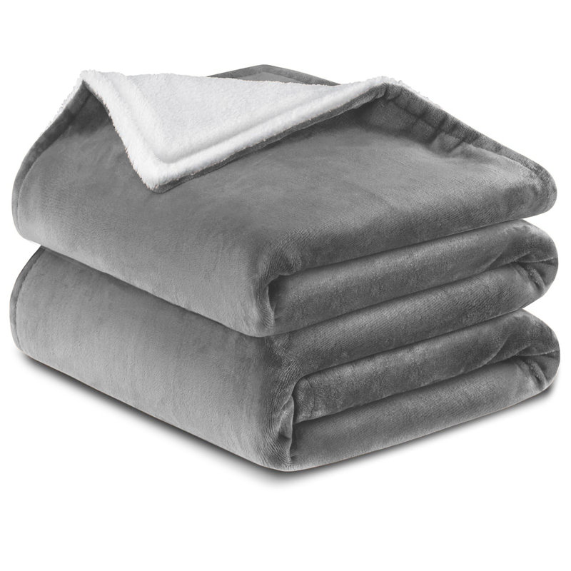 Haffa Reversible Sherpa Fleece Throw Blanket - Ultra-Soft, Warm & Cozy Comfort for All Seasons, 150cm x 130cm, Silver