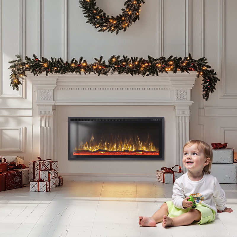 Electric Fireplace Recessed And Wall Mounted, 19.3" H x 42" W x 5.1" D