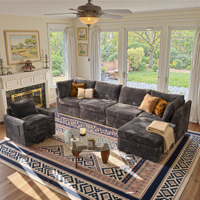 3-piece Living Room Set – Modular L-shaped Sectional Sofa With Ottoman & Swivel Chair