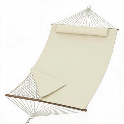 Hamac pour 2 personnes - hamac extérieur double en tissu matelassé 12 pi avec barre d'écartement, grand coussin amovible, poches de rangement, mousquetons, capacité de 450 lb, portatif avec structure en acier réglable