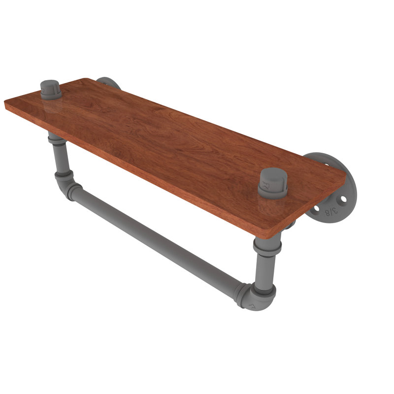 Bayer Walnut Solid Wood Bracket Shelf, Matte Grey, 6.5" H x 16" W x 5.6" D