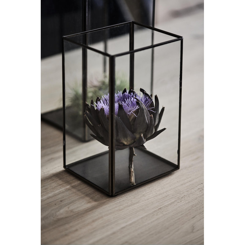 Glass Tabletop Hurricane, 19cm H x 14.5cm W x 12.5cm D