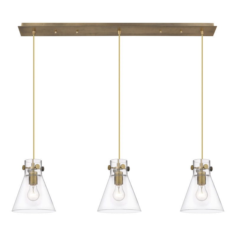 Luminaire suspendu 3 lumières Amrith, Laiton brossé, Transparent