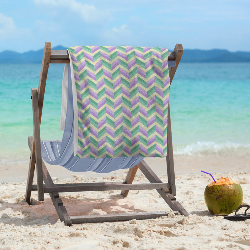 Serviette de plage à chevrons, Mauve/vert