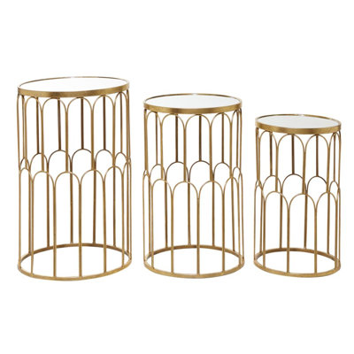 Etchison 3 Piece Gold Metal Accent Table with Mirrored Glass Top Set, 22", 25", 28"H