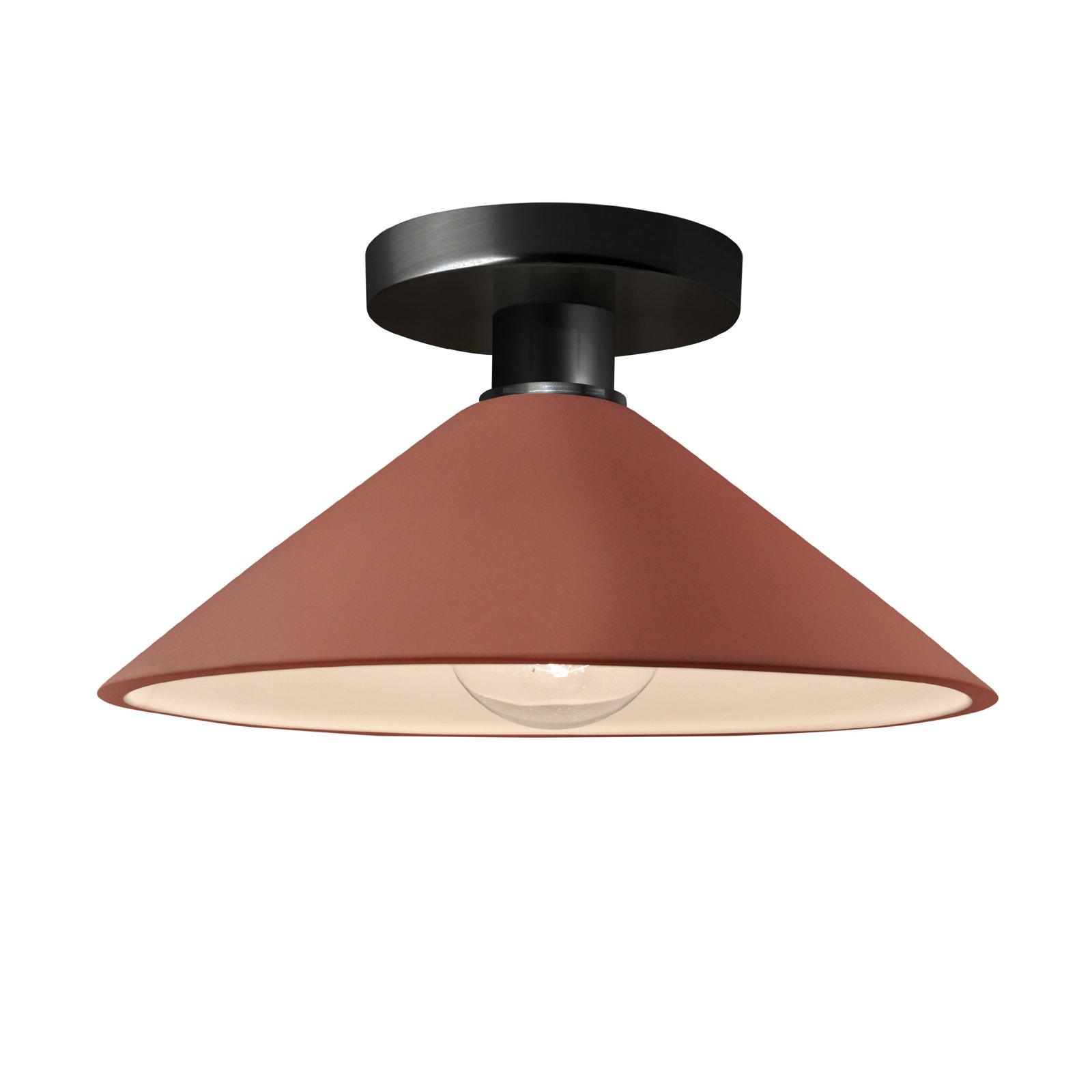 Single Light Ceramic Semi Flush Mount, Canyon Clay, Matte Black, Incandescent (Not Included)