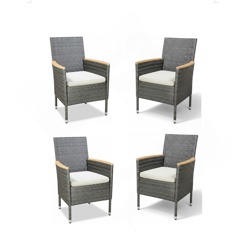 4-Piece All-Weather Gray Rattan Patio Dining Chair, Gray