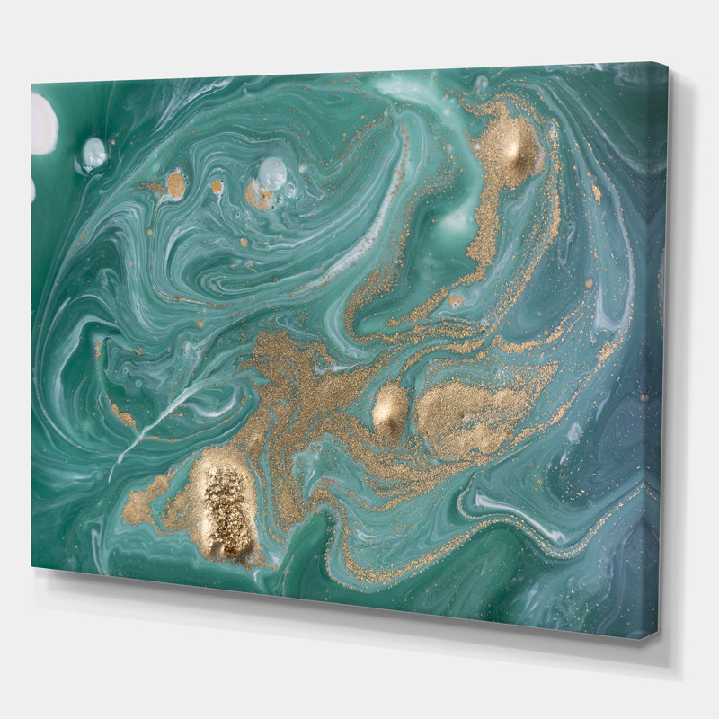 Nature vert et marbre doré - reproduction d'art sur toile, H 36 po x l 46 po x P 1,5 po, Toile tendue