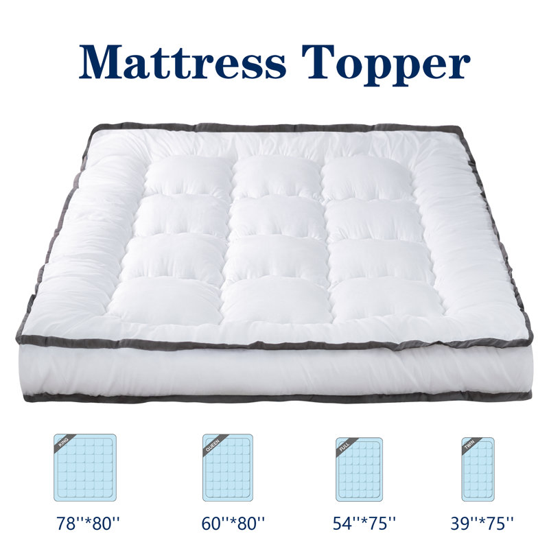 Jibberding 4'' Plush Down Alternative Mattress Topper, White, Queen