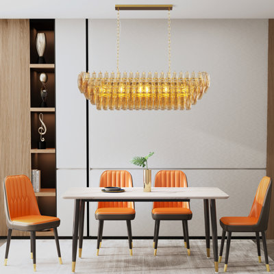 Modern Chandeliers for Dining Room, 54" Large Rectangle Gold Kitchen Chandelier Over Table, 12-Light with Smoke Glass Ceiling Lights, Farmhouse Pendant Lighting Fixture for Living Room Bedroom