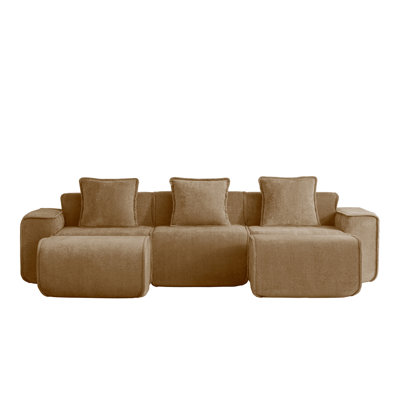 Streamlined Design Modular 3 Seat U Shape Sectional Boneless Sofa With French Edge Piping