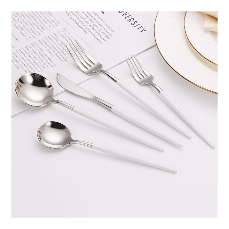 Ensemble de couverts 20 pièces argent avec poignées blanches