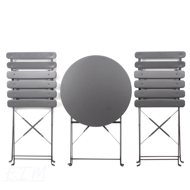 3 Pieces Patio Bistro Balcony Metail Chair Table Set-Gray, Gray